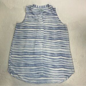 Joan Vass New York Women’sTop Blouse Sleeveless  Blue White Striped Sz L